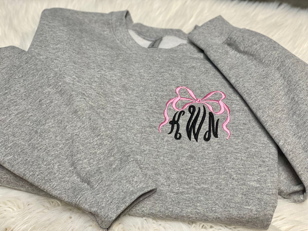 Bow Monogram Embroidery Sweatshirt