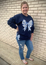 Load image into Gallery viewer, Blue Floral Bow with Side Bows Sweatshirt
