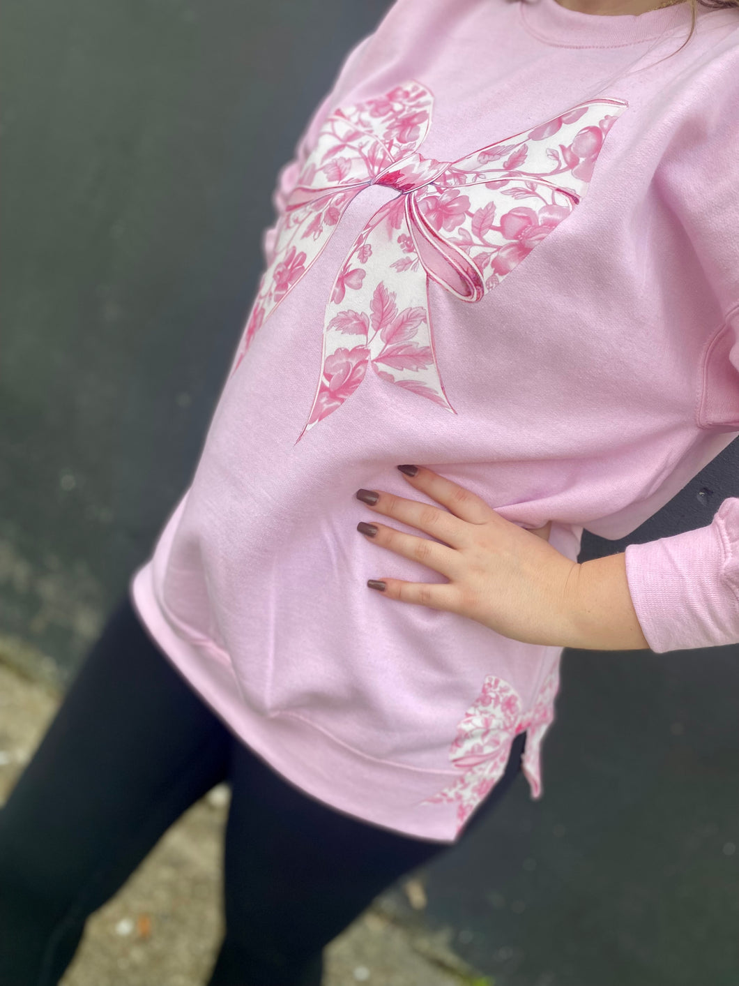 Pink Floral Bow with Side Bows Sweatshirt