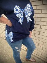 Load image into Gallery viewer, Blue Floral Bow with Side Bows Sweatshirt
