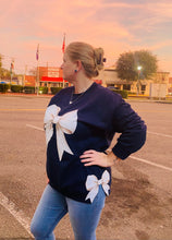 Load image into Gallery viewer, Navy and White with Side Bows Sweatshirt
