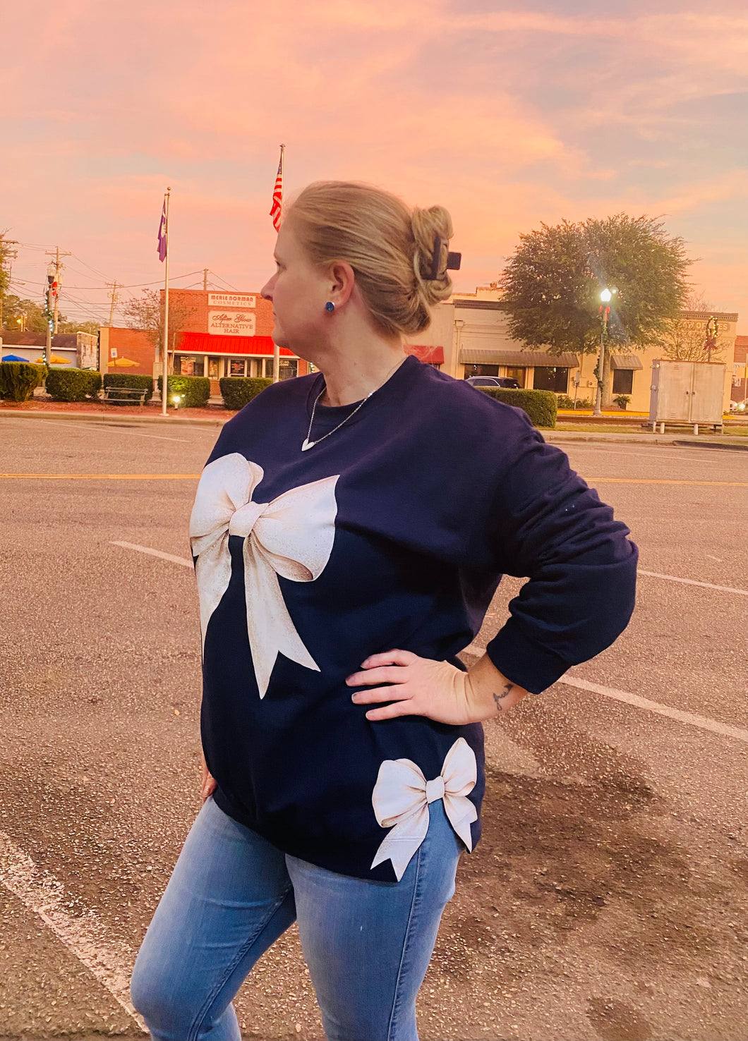 Navy and White with Side Bows Sweatshirt