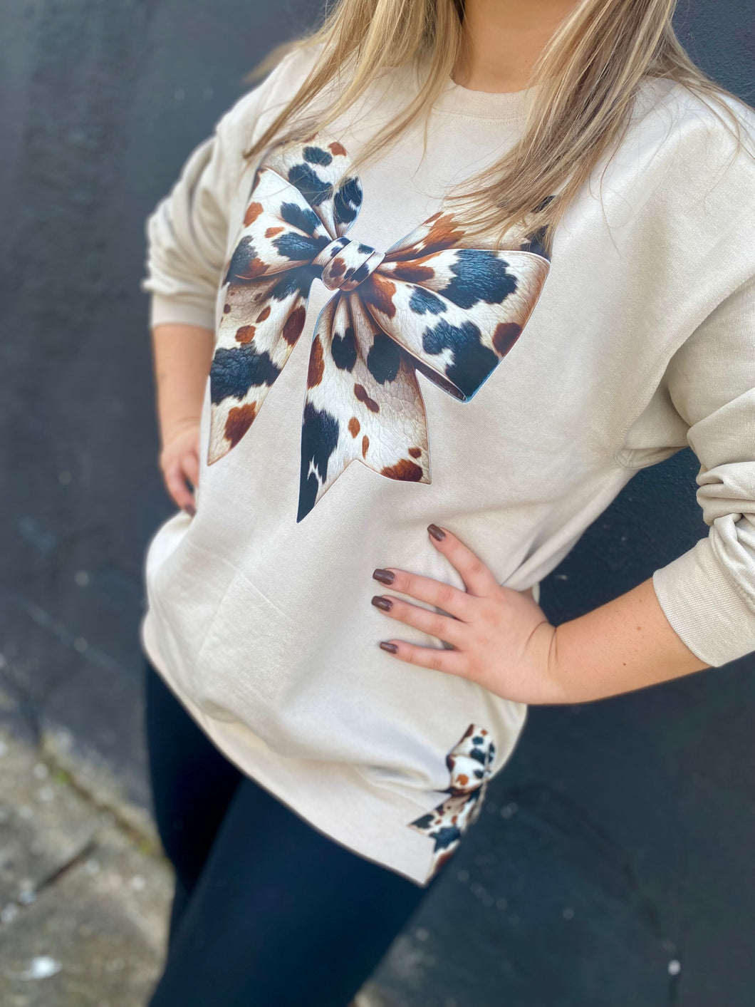 Cow Print with Side Bows Sweatshirt