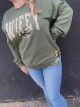 Load image into Gallery viewer, Camo Wifey with Side Bows Sweatshirt
