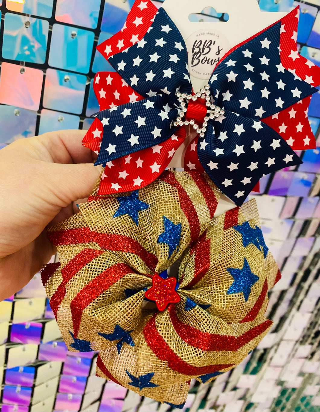 Patriotic Spin wheel 5 inch Hair Bow