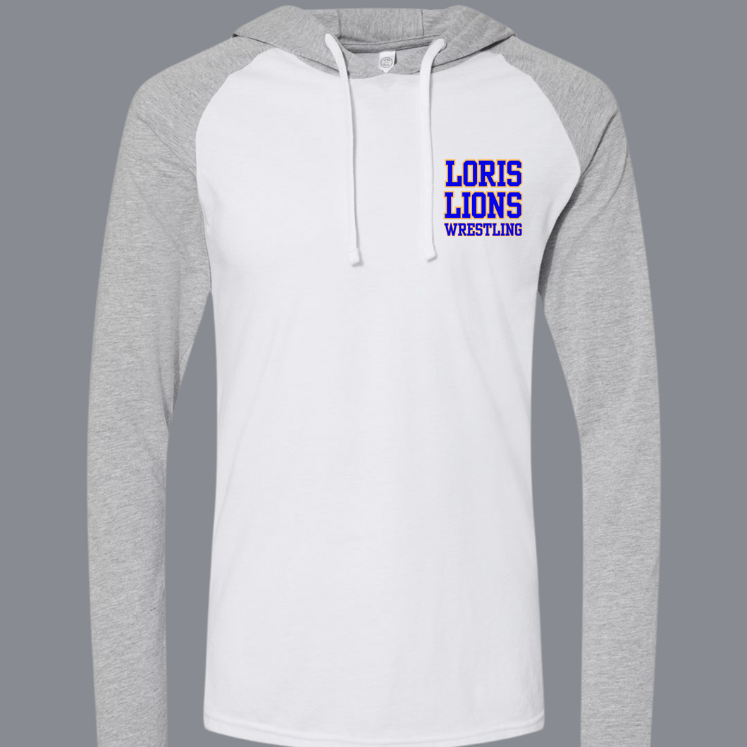 Loris Lions Wrestling Fine Jersey Hooded Long Sleeve Raglan T-Shirt