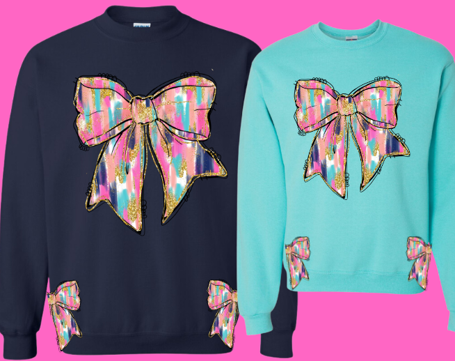 Pink Paint Brush Print Side Bows Sweatshirt