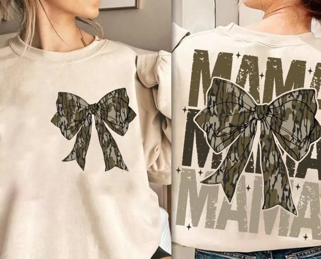 Mama Camo Bows Sweatshirt or T-shirt