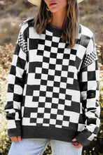 Load image into Gallery viewer, Checkered Print Round Neck Sweater
